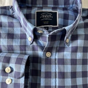 Charles Tyrwhitt Button-Down Collar Non-Iron Check Shirt - Blue